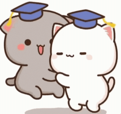 Two Cartoon Cats In Graduation Caps Hugging GIF