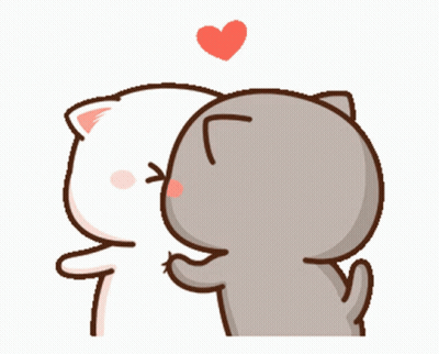 Two Cartoon Cats Kissing With Heart GIF