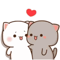 Two Cartoon Cats Kissing With Heart Sticker