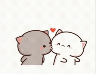 Two Cartoon Cats Kissing With Heart GIF