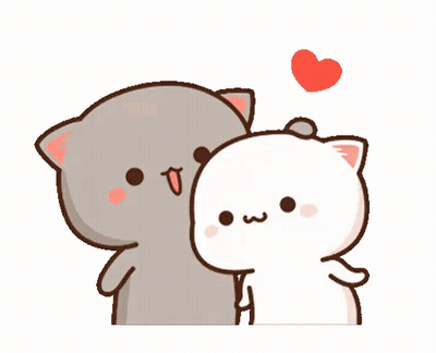 Two Cartoon Cats Kissing With Heart GIF