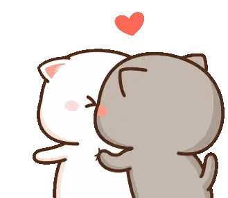 Two Cartoon Cats Kissing With Heart Sticker