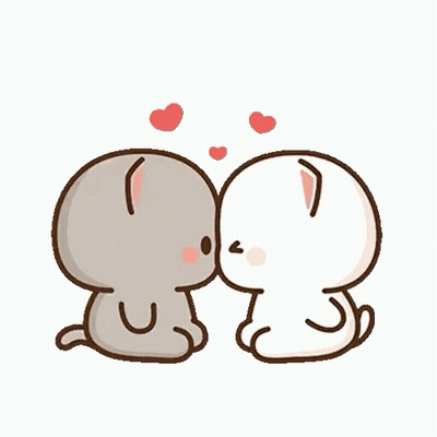 Two Cartoon Cats Kissing With Hearts GIF