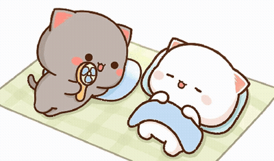 Two Cartoon Cats Laying On Checkered Blanket GIF