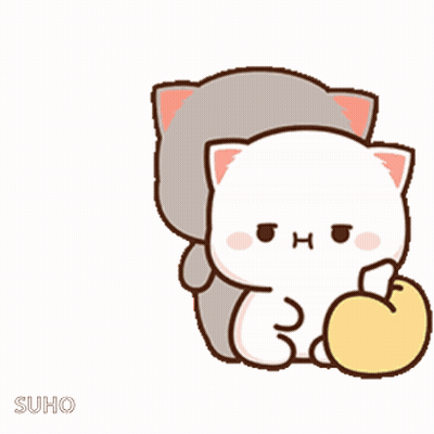 Two Cartoon Cats One Holding Yellow Apple GIF