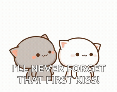 Two Cartoon Cats One Says I'll Never Forget That First Kiss GIF