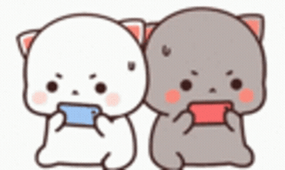 Two Cartoon Cats Playing On Phones GIF