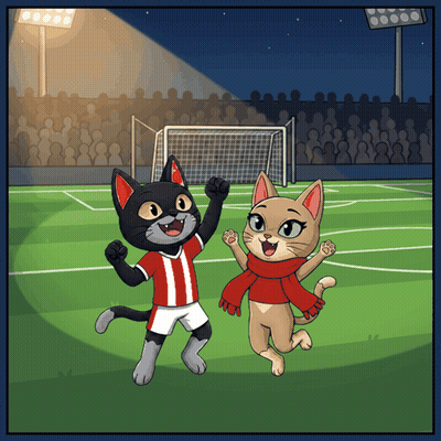 Two Cartoon Cats Playing Soccer On Field GIF