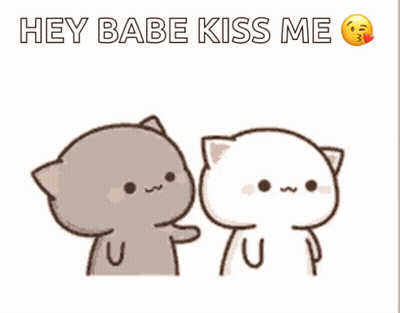 Two Cartoon Cats Saying Hey Babe Kiss Me GIF
