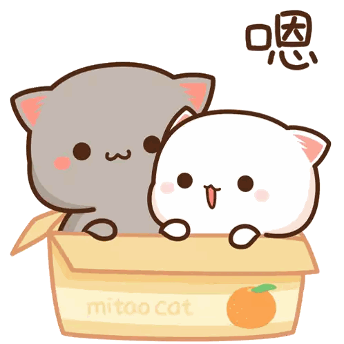 Two Cartoon Cats Sitting In Box Saying Mitao Cat Sticker