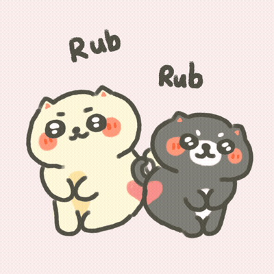 Two Cartoon Cats Sitting Next To Each Other With Rub Above GIF