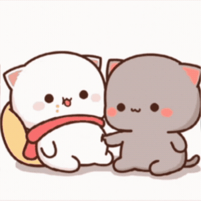Two Cartoon Cats Sitting Together GIF