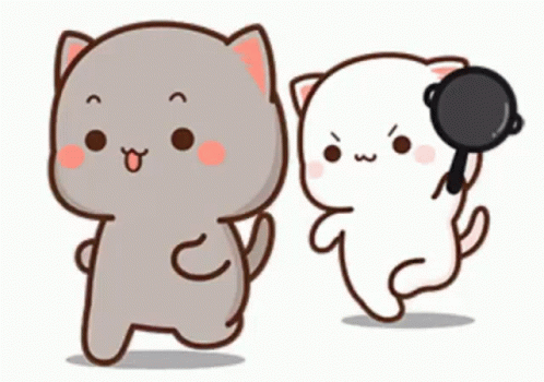 Two Cartoon Cats Standing Next To Each Other GIF