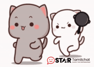 Two Cartoon Cats Standing Next To Each Other With Star Tamilchat Written On The Bottom Right GIF