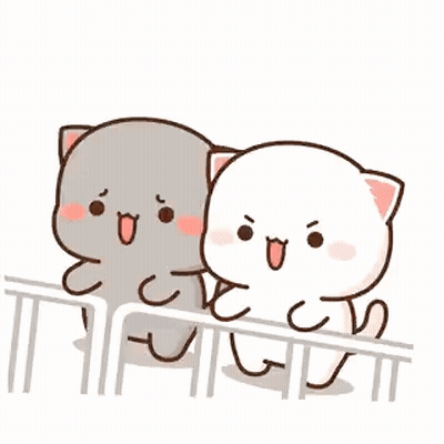 Two Cartoon Cats Standing On Railing GIF