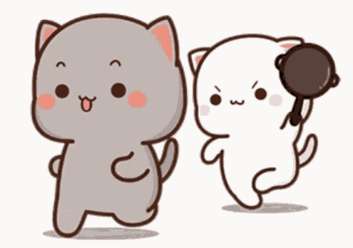 Two Cartoon Cats Standing Together GIF