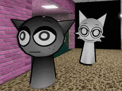 Two Cartoon Cats Standing Together GIF