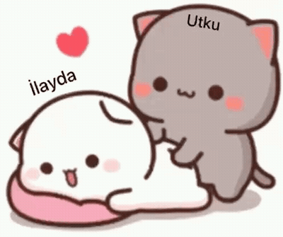 Two Cartoon Cats With Heart Above And Pupici Below GIF