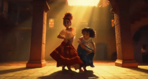 Two Cartoon Characters Are Dancing In A Dark Room . GIF