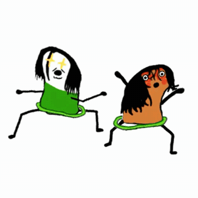 Two Cartoon Characters Are Dancing With Hula Hoops On Their Heads GIF