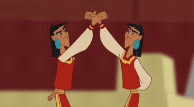 Two Cartoon Characters Are Giving Each Other High Fives GIF