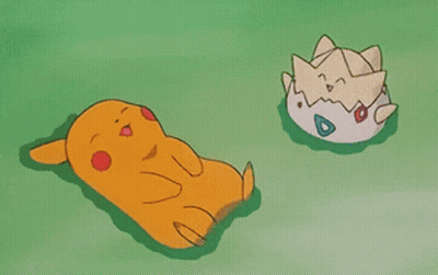 Two Cartoon Characters Are Laying On The Grass One Is Pikachu And The Other Is Togey GIF