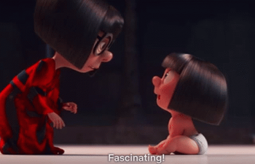 Two Cartoon Characters Are Looking At Each Other And The Words Fascinating Are Visible GIF
