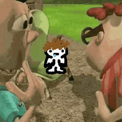 Two Cartoon Characters Are Looking At Each Other With A Pixelated Image Of A Man With Glasses GIF