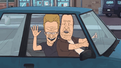 Two Cartoon Characters Are Sitting In A Car And Waving GIF