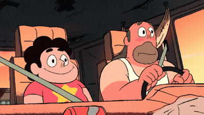 Two Cartoon Characters Are Sitting In A Car With Seat Belts GIF