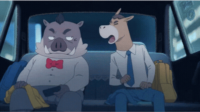 Two Cartoon Characters Are Sitting In The Back Seat Of A Car One Is A Pig And The Other Is A Donkey GIF