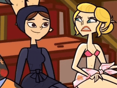 Two Cartoon Characters Are Sitting Next To Each Other And One Of Them Is Wearing A Hijab GIF