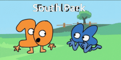 Two Cartoon Characters Are Standing In A Field With The Words South Back Written On The Bottom GIF