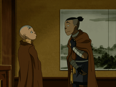 Two Cartoon Characters Are Standing In Front Of A Painting On A Wall GIF