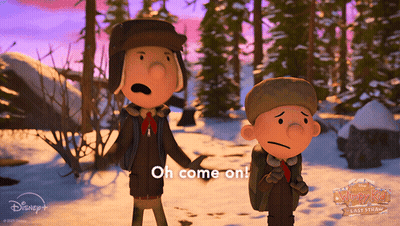 Two Cartoon Characters Are Standing In The Snow With The Words Oh Come On GIF