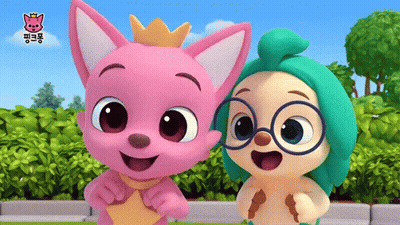 Two Cartoon Characters Are Standing Next To Each Other And One Has A Crown On Its Head GIF