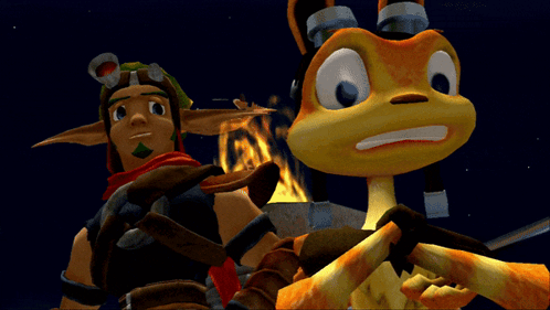Two Cartoon Characters Are Standing Next To Each Other And One Has A Red Scarf Around His Neck GIF