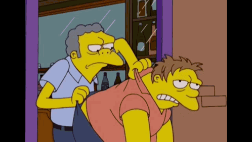 Two Cartoon Characters Are Standing Next To Each Other And One Has His Hand On The Other 'S Neck GIF