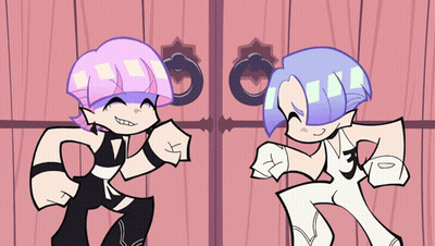 Two Cartoon Characters Are Standing Next To Each Other And One Has Purple Hair GIF
