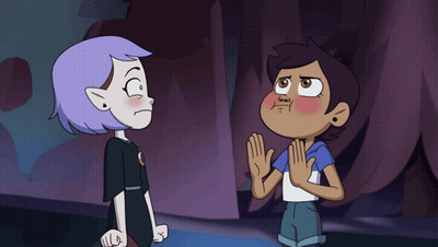 Two Cartoon Characters Are Standing Next To Each Other And One Is Covering Her Nose With Her Hand GIF