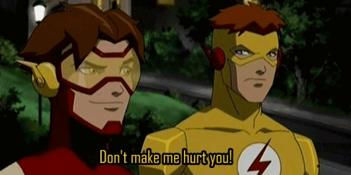 Two Cartoon Characters Are Standing Next To Each Other And One Of Them Is Saying " Don 'T Make Me Hurt You " GIF
