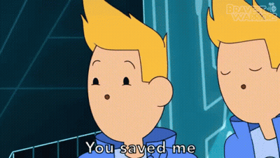 Two Cartoon Characters Are Standing Next To Each Other And One Of Them Is Saying You Saved Me GIF