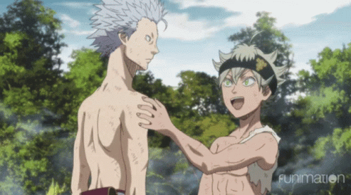 Two Cartoon Characters Are Standing Next To Each Other And The Words Funimation Are On The Bottom Right GIF