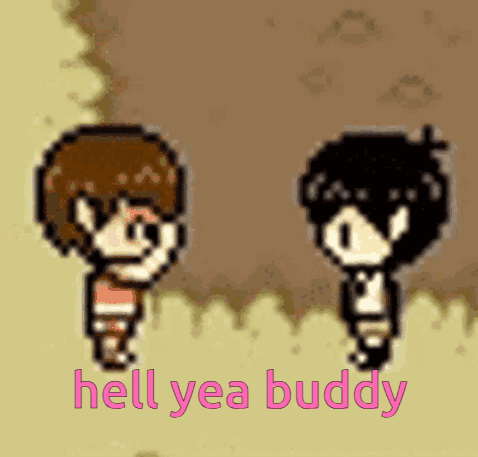 Two Cartoon Characters Are Standing Next To Each Other And The Words Hell Yea Buddy Are Visible GIF