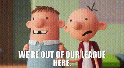 Two Cartoon Characters Are Standing Next To Each Other And They Are Out Of Their League Here . GIF