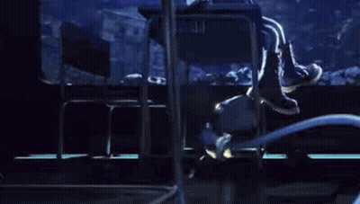 Two Cartoon Characters Are Standing Next To Each Other In A Dark Room . One Of The Characters Is Holding A Microphone . GIF