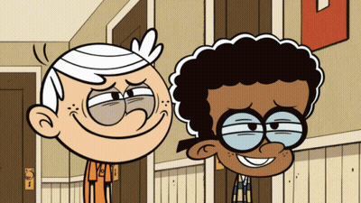 Two Cartoon Characters Are Standing Next To Each Other In A Hallway With The Number 5 On The Wall GIF