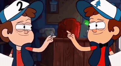 Two Cartoon Characters Are Standing Next To Each Other In A Room . GIF