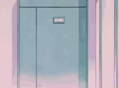 Two Cartoon Characters Are Standing Next To Each Other In Front Of A Blue Door GIF