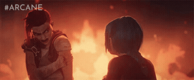 Two Cartoon Characters Are Standing Next To Each Other In Front Of A Fire . GIF